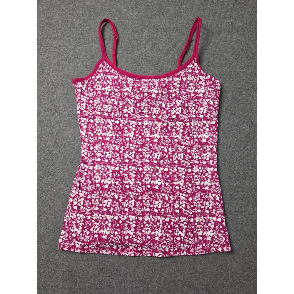 PACT Shelf Bra Camisole Top Women M Pink White Festival Floral Raspberry Stretch